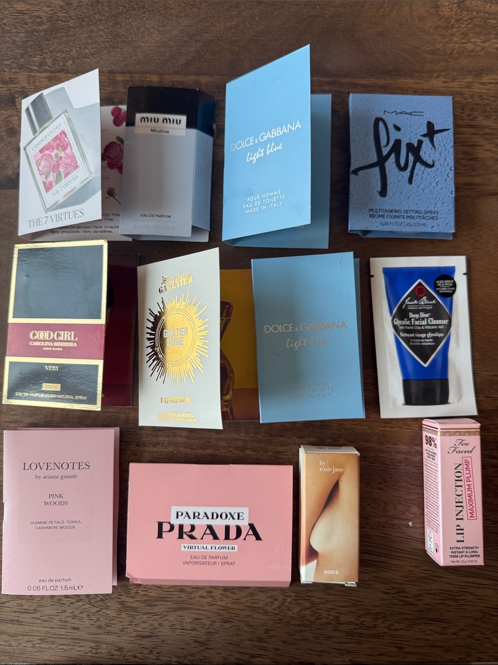 Assorted Fragrance & Beauty Sample Cards - Blue, Pink, Black, Gold